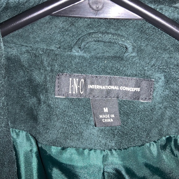 INC International Concepts Green Suede O-Ring belt Trench Coat Sz M lined - Picture 9 of 12